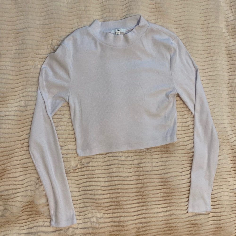 BP Nordstrom Brand Lightly Ribbed Long Sleeve Cropped Mock Turtleneck Size M